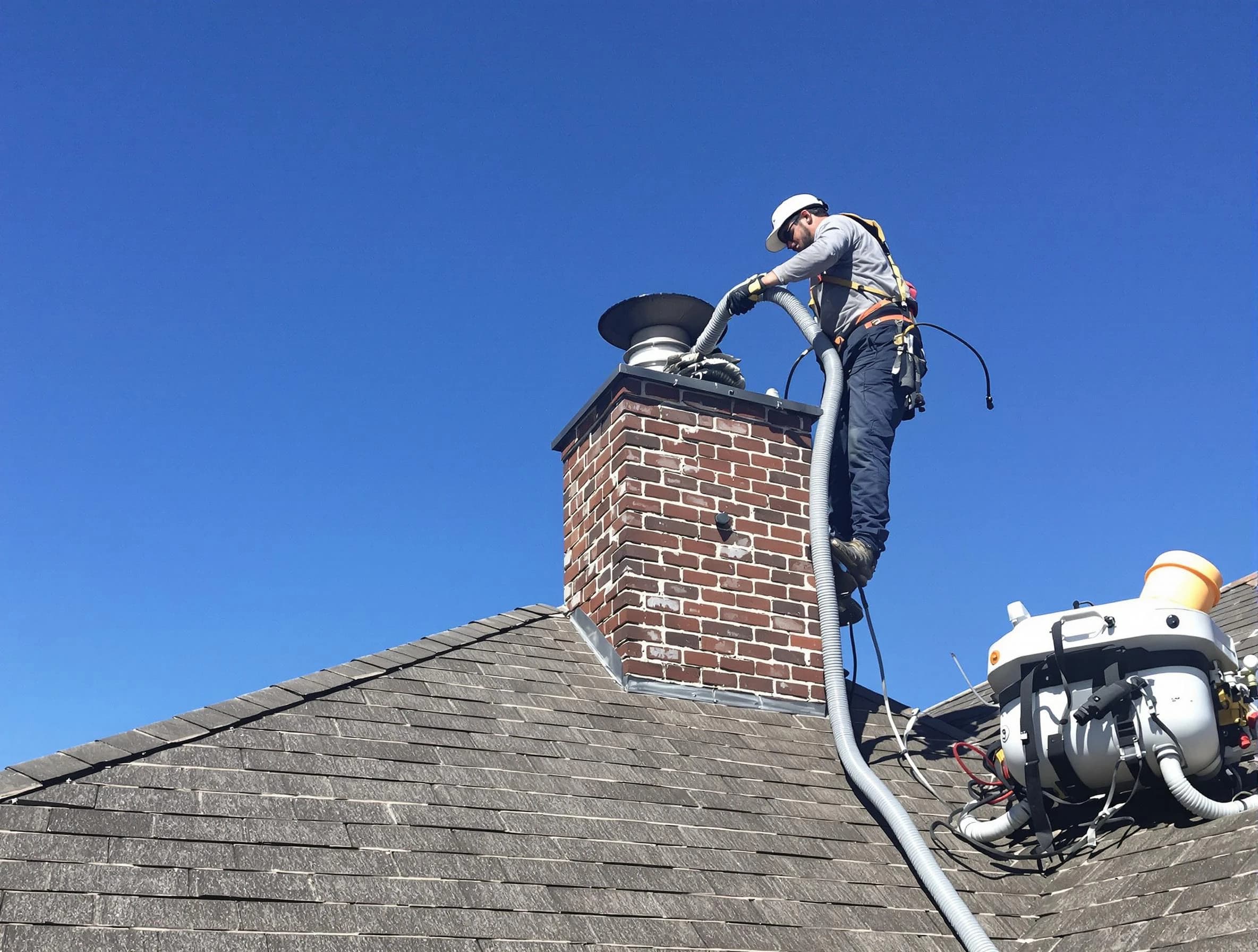 Dedicated Rostraver Chimney Sweep team member cleaning a chimney in Rostraver, PA