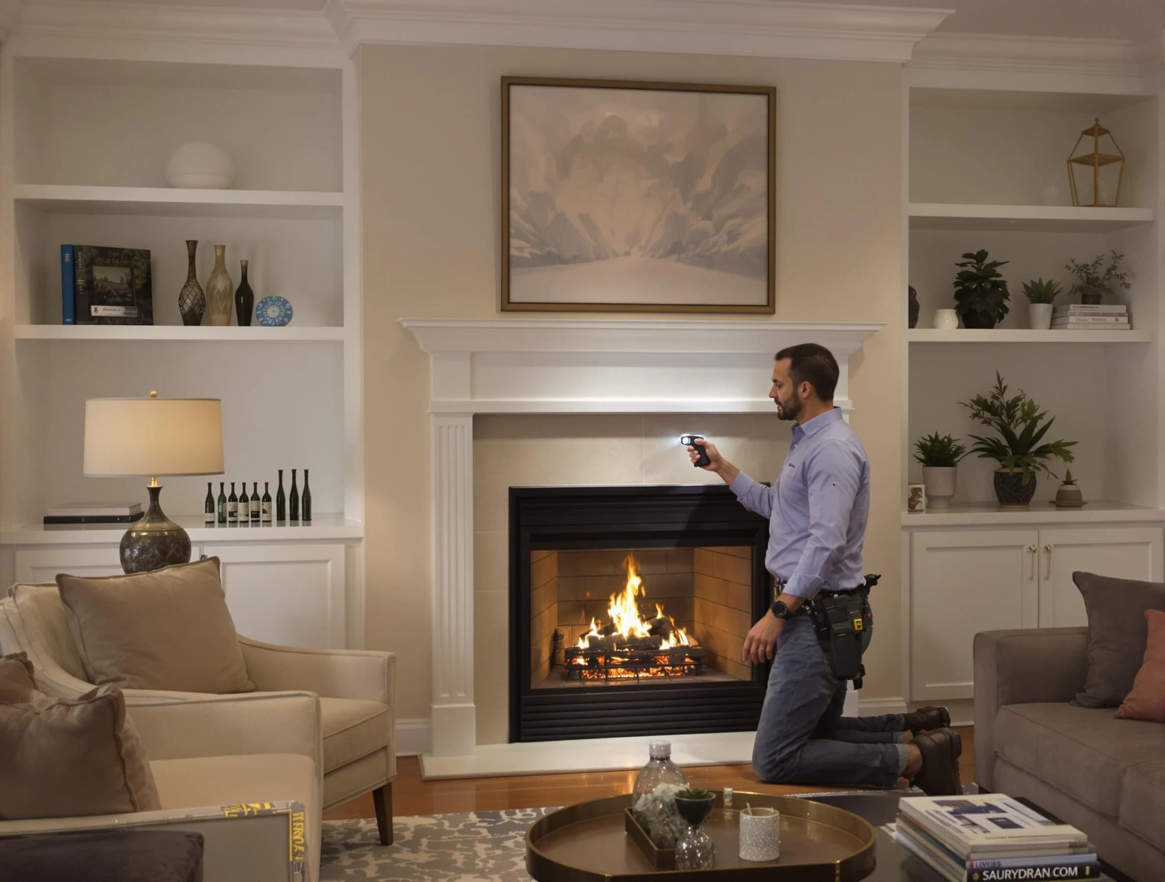 Rostraver Chimney Sweep conducting a fireplace safety inspection in Rostraver, PA