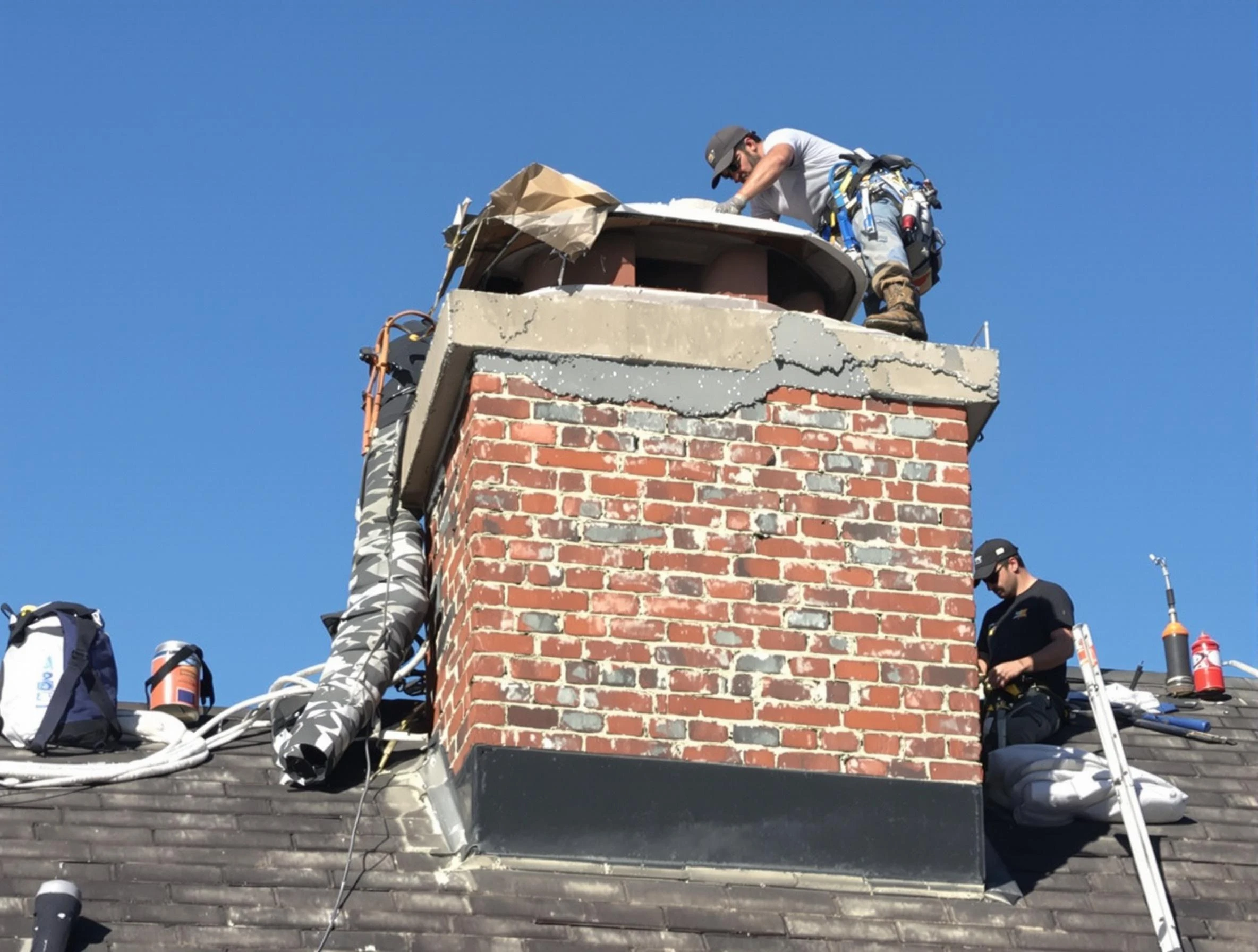 Rostraver Chimney Sweep installing a custom chimney crown in Rostraver, PA